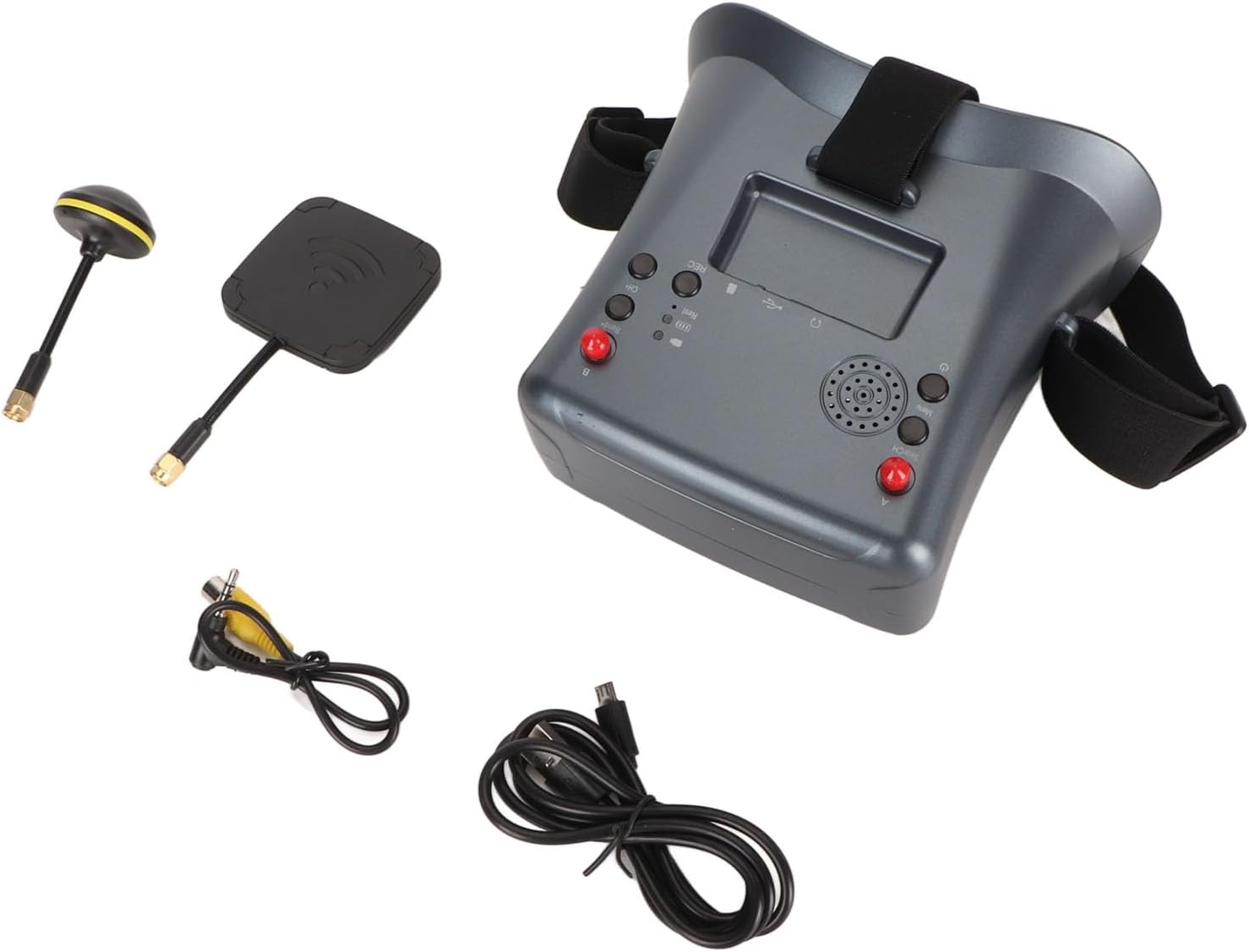 SUNGOOYUE FPV Video Glasses, 4.3 Inch LCD Monitor with Dual Antennas for Stable Signal, 800x480 Resolution, 3.7V 2000mAh Battery, 92% Transparent Lens, Automatic Search Function