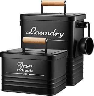 Farmhouse Metal Detergent Pod Container with Dryer Sheet Holder for Laundry Room Organization and Storage