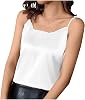 Womens Silk Satin Camisole Lace Crew Neck Spaghetti Strap Tank Top Sleeveless Cami Blouses Party Going Out Shirt