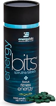 ENERGYBITS Organic Spirulina Tablets 1000 Tablets, Canister Natural Superfood for Energy, Fitness, Focus - 5g Protein, 1 Calorie, Sugar Free - Omega 3 - Spirulina Capsules - Gluten Free, Keto, Vegan