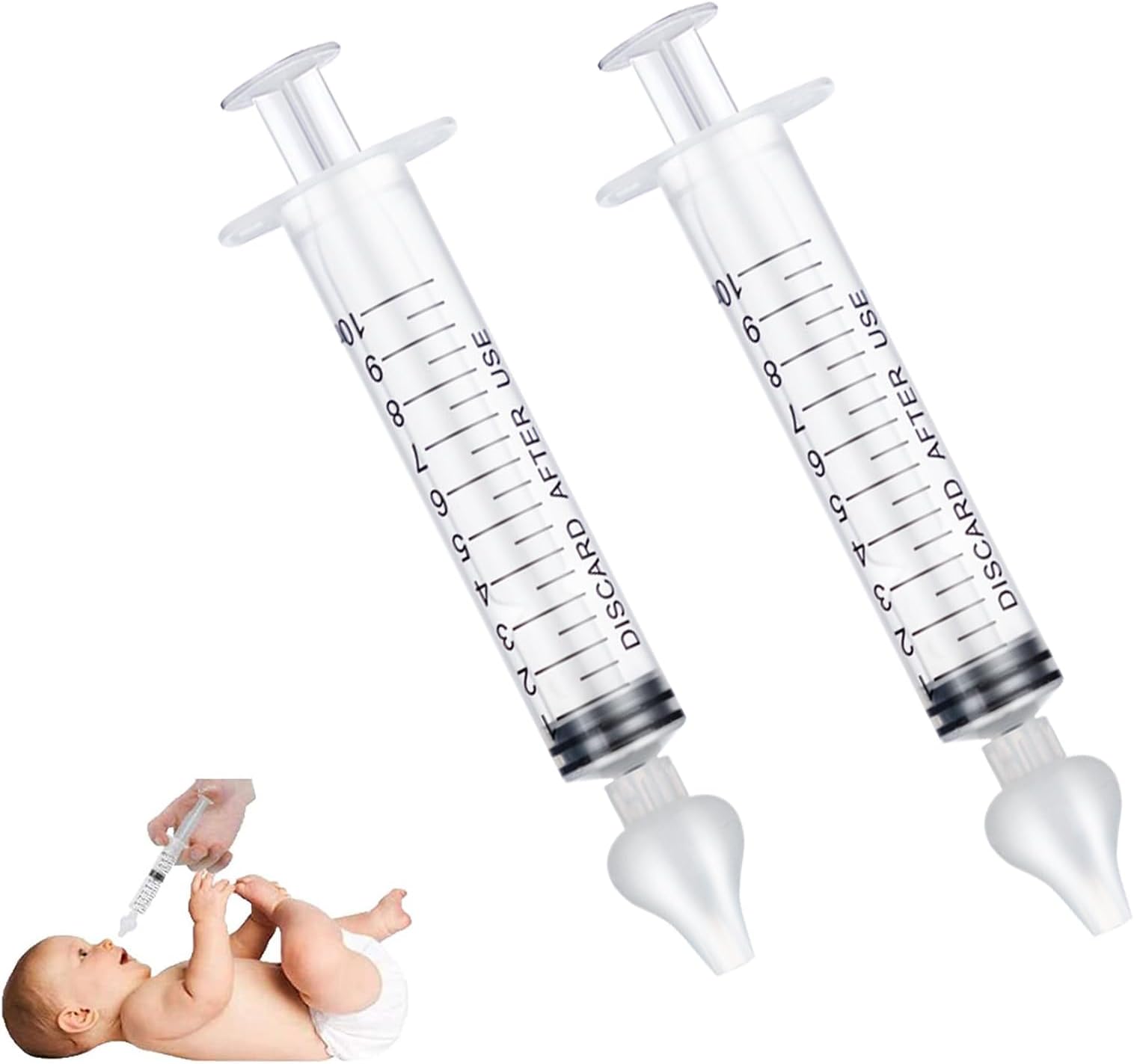 JUSONEY Nasal Aspirator Baby - Professional 10ml Baby Nasal Irrigator with Reusable and Clean Silicone Nasal Tips (2 Pieces)