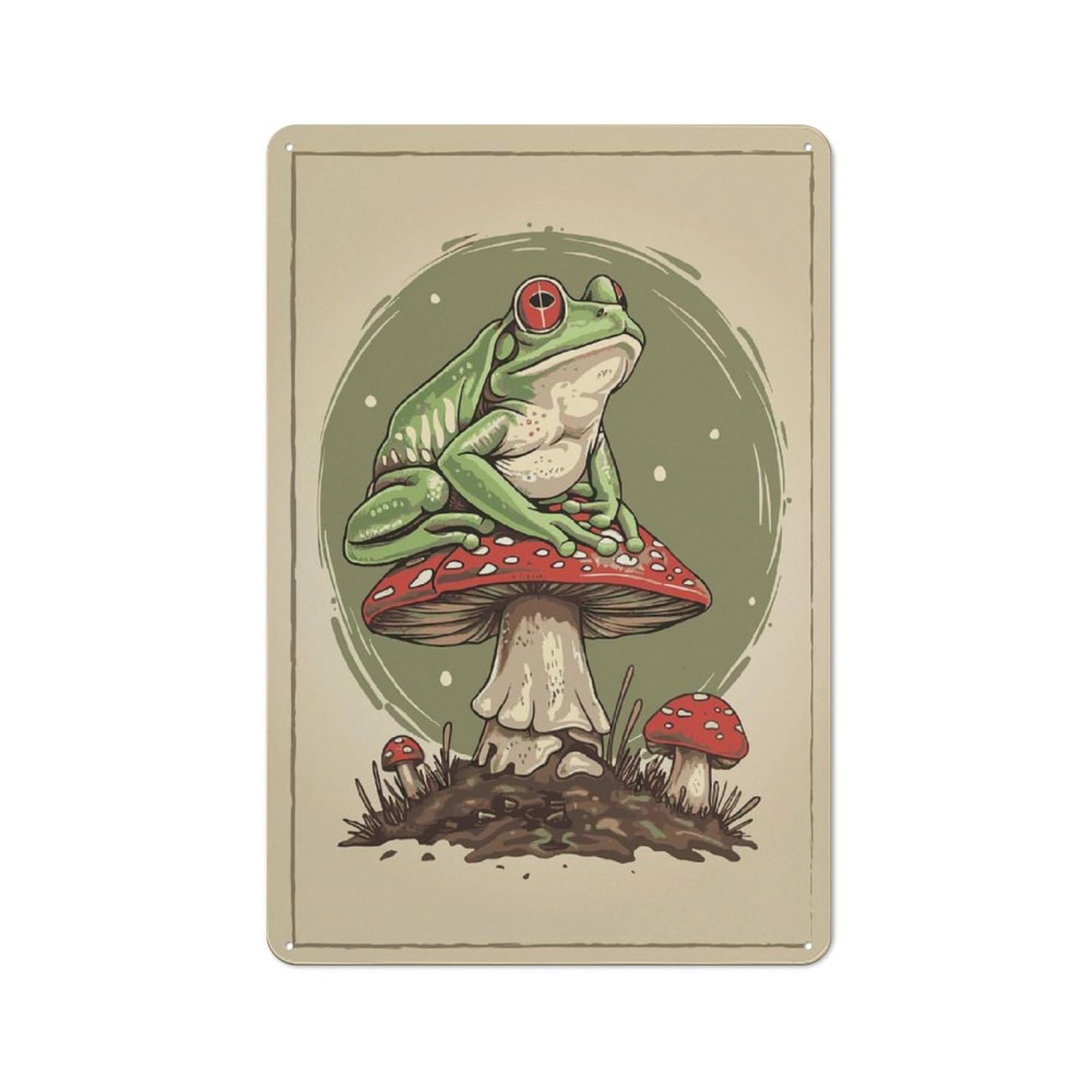 Junmoney Style-24 30X20cm Rustic Tin Sign With Cottagecore Frog Mushroom For Studio Or Craft Room, Tin Sign Wall Decor For Studios And Craft Rooms