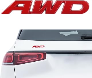 AWD Emblem Sticker, Car Exterior Emblems Badge, 3D Metal Tailgate Side Sticker Badge, Car Decoration Accessories Self Adhesive Logo Emblem Fit for Trunk Tailgate Fender (AWD, Red)