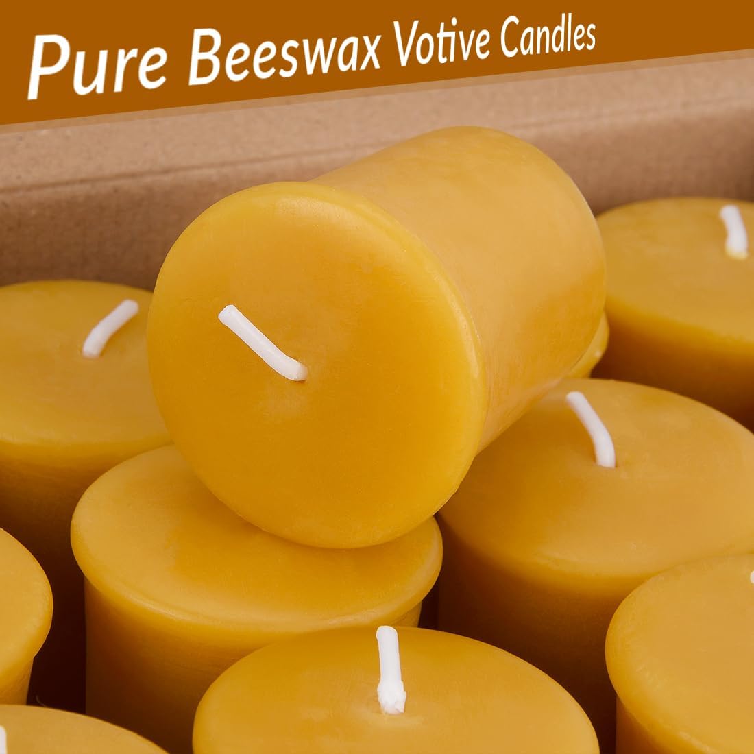 16PCS Pure Beeswax Votive Candles, Unscented, Naturally Lightly Honey Scented, 12 Hours Burn Time Each (Raw)
