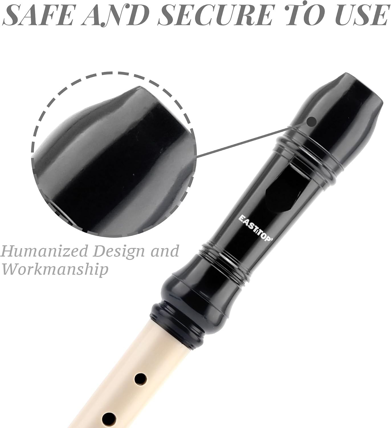 EAST TOP Soprano Recorder for Beginners, 8 Hole Plastic German Fingering Flute Recorder 3 Piece with Cleaning stick, Cotton pouch, Fingering Chart, Colorful box (Black&Ivory) thumbnail