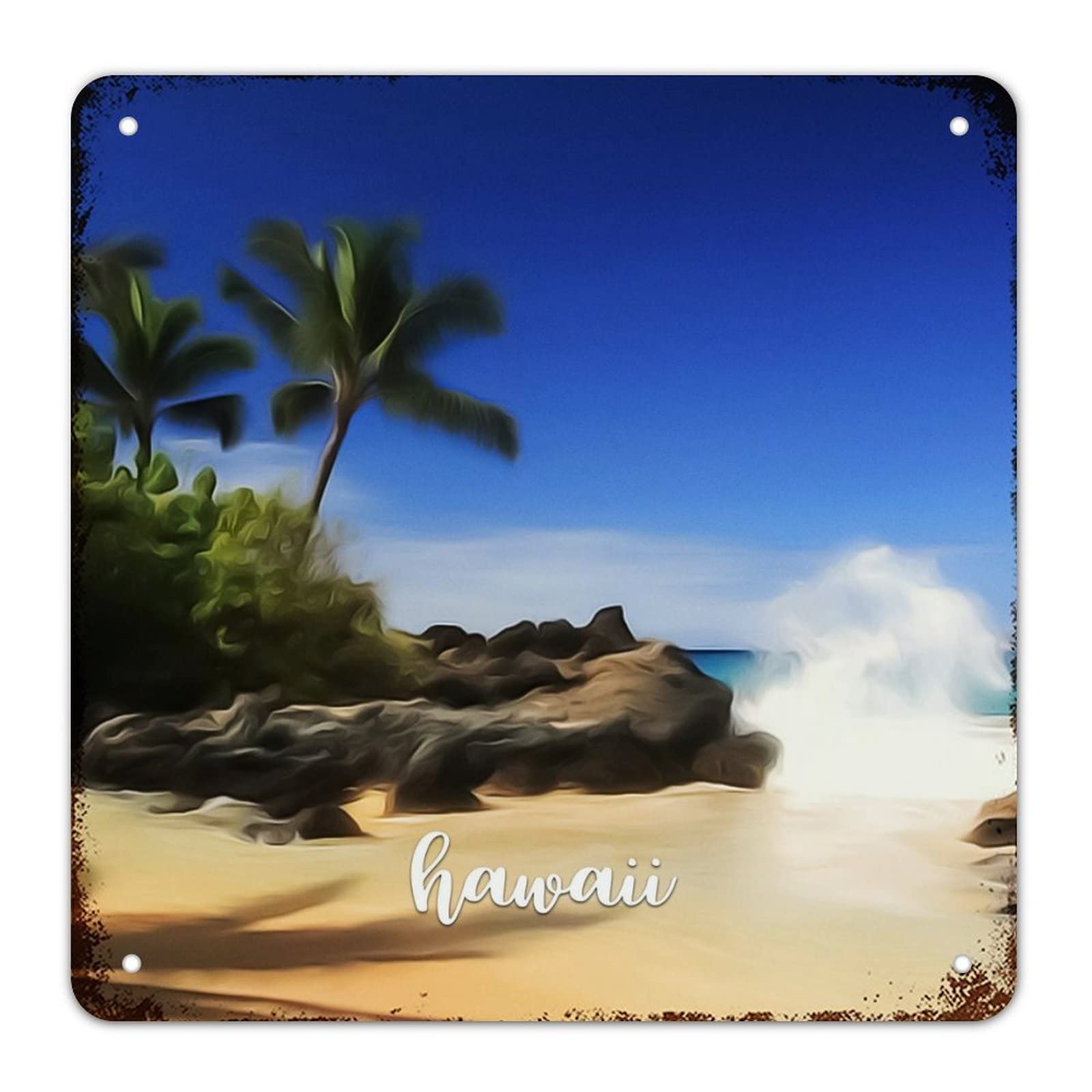 Panneau alu Hawaii déco rétro vintage de 38x38 cm pour style rustique