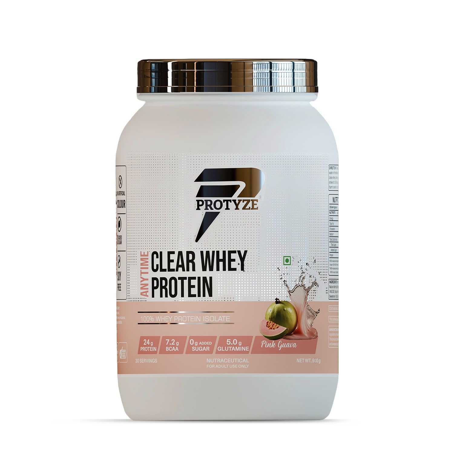 Protyze Anytime Clear Whey Protein Isolate | 24g Protein Per Scoop | Pink Guava, 30 Servings | ISO & HACCP Certified | Lean Muscle Growth, Easy Digestion & Refreshing