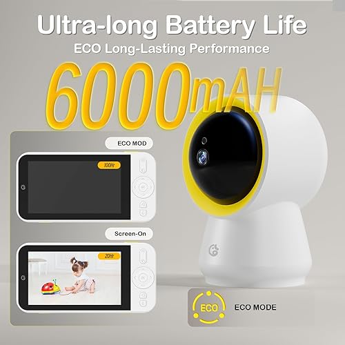 Miniatura 6 de Ellie - Monitor de bebé sin WiFi, monitor de bebé con cámara y audio, IPS 1080P de 5 pulgadas con montaje en pared, batería de 6000 mAh, rango de