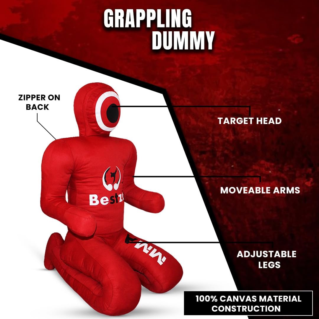 MMA Grappling Dummy- Brazilian Jiu Jitsu Dummy Wrestling Grappling BJJ Dummy, Judo Punching Bag Throwing Dummy for Karate, Boxing Training Red-UNFILLED