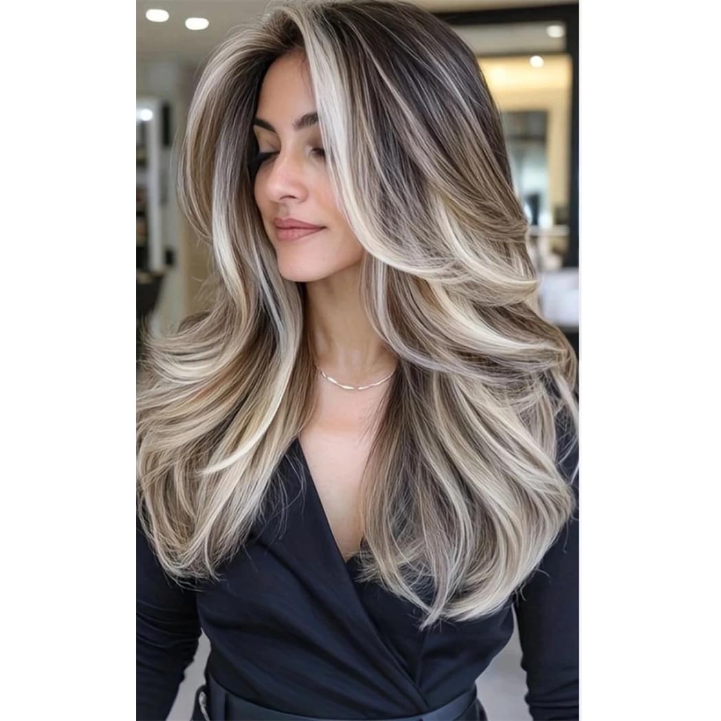 Dvbfufv Long Wavy Layered Wigs Brown With Side Bangs Hair Hairpiece For Women Daily Heat Resistant Natural Synthetic Wigs