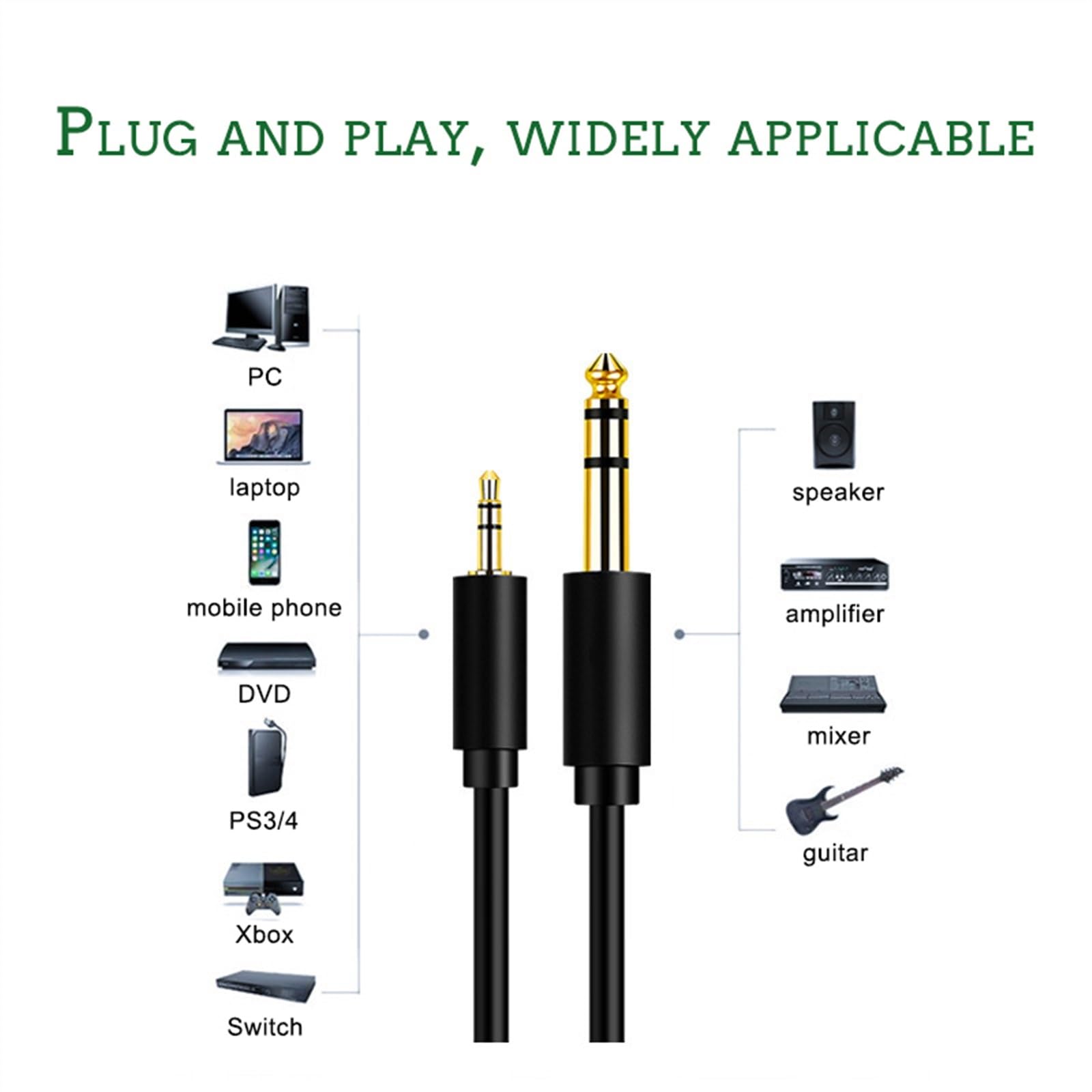 kabel audio do gitary Kabel Adaptera 3.5mm Do 6.35mm Do Wzmacniacza Miksującego Pozłacany Kabel Audio 3.5 Jack Do 6.5 Jack Męski Na Męski (Color : 5m)