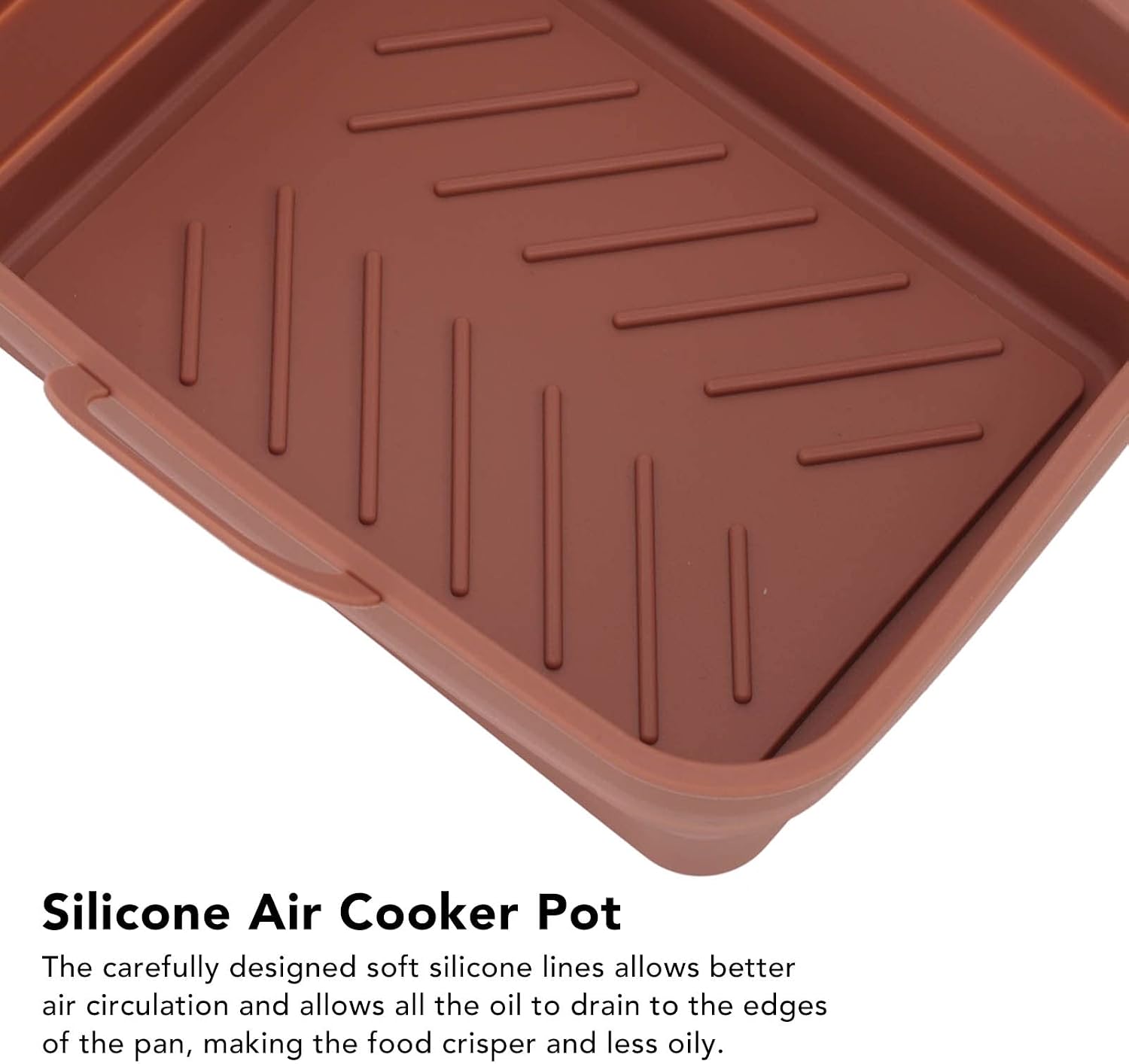 2 Pcs Silicone Air Fryer Liners with Handle, Rectangular Oil-Free Frying Basket Replacement Inserts for Kitchen Cooking Accessories(Coffee)