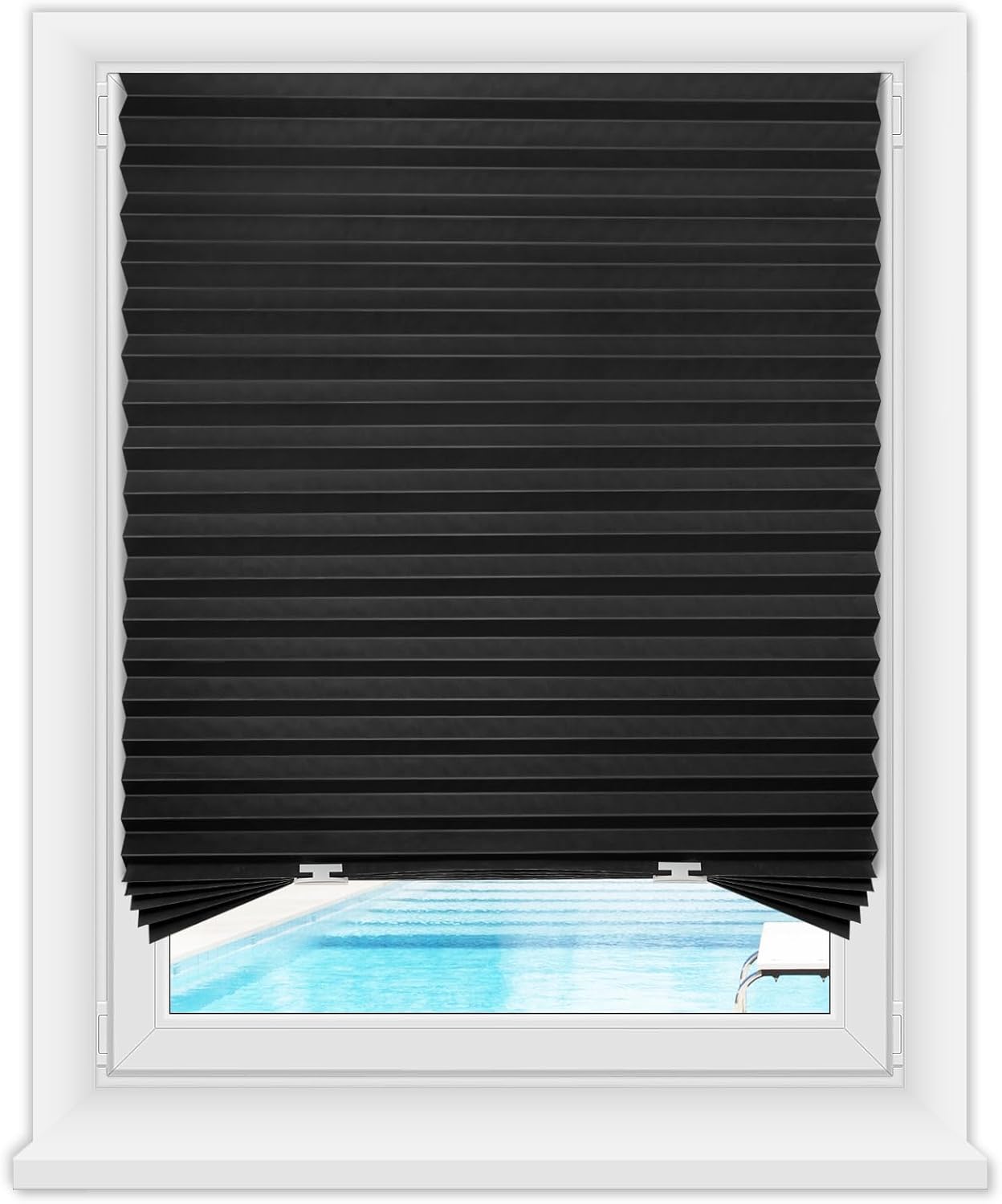 Zipcase 6 Pack Window Blackout Shades, 100% Shading Cordless Light Filtering Pleated Paper Shades, 36 in x 72 in(Fits Windows 19”- 36”), Black