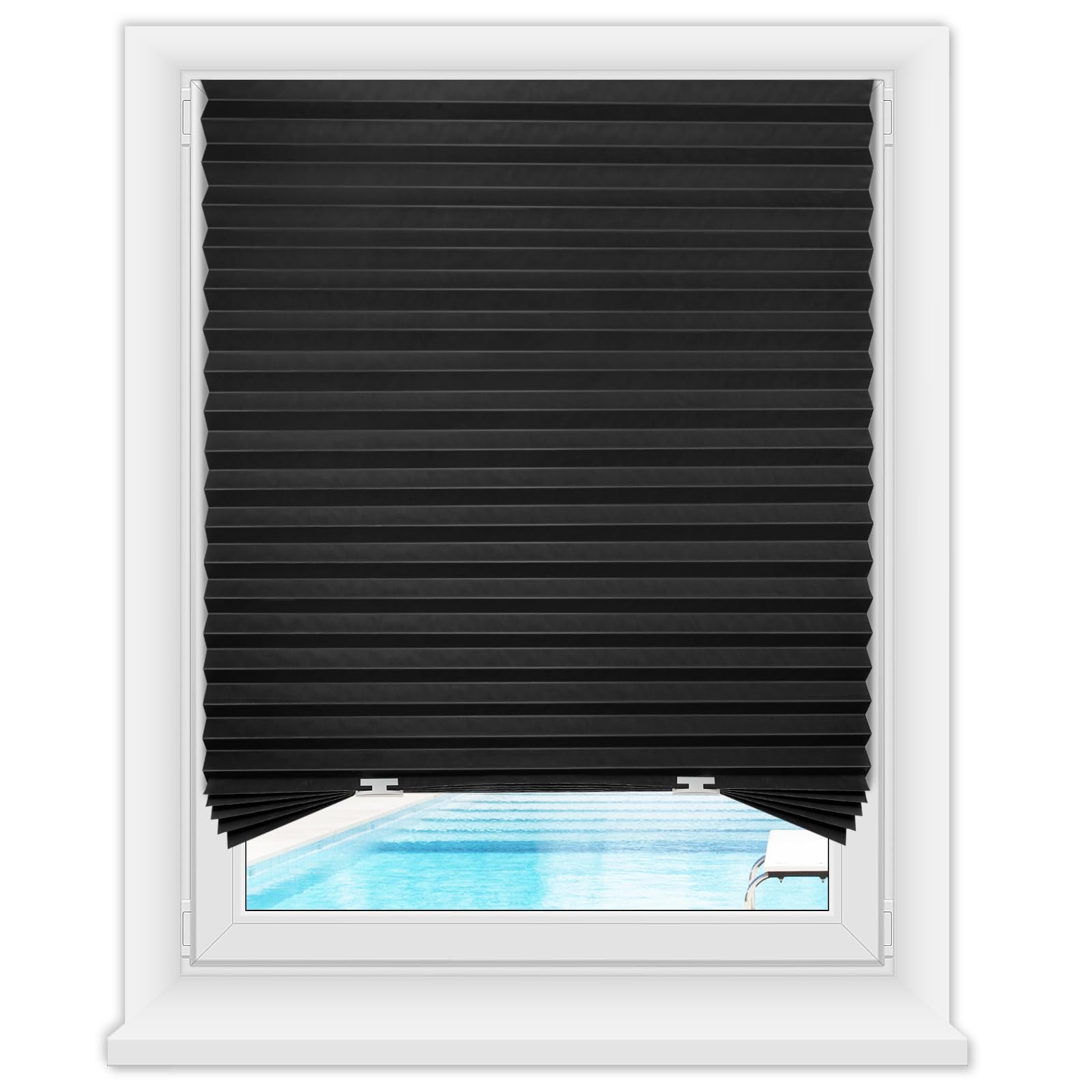 Zipcase 6 Pack Window Blackout Shades, 100% Shading Cordless Light Filtering Pleated Paper Shades, 36 in x 72 in(Fits Windows 19''- 36''), Black
