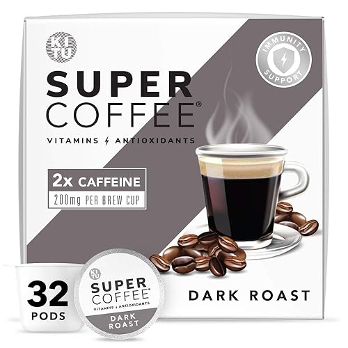 KITU Super Coffee - 32 cápsulas de café energía e inmunidad 2 veces más cafeína vitaminas y antioxidantes Tostado oscuro Cápsulas de café cetogénico