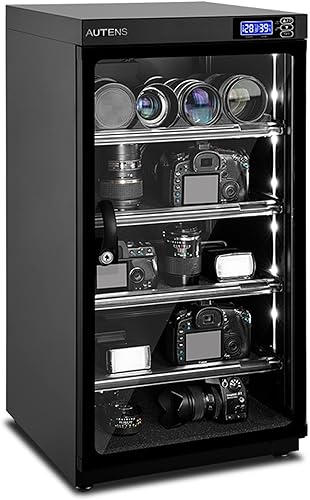 AUTENS Caja de armario seco deshumidificadora de 100 L, control digital silencioso y ahorro de energía, 5 capas para lente de cámara DSLR SLR y