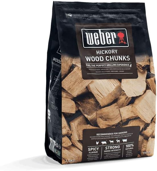 Weber Hickory Wood Chunks (1.5kg Pack) - for smoking poultry, pork, game & beef, intense, slightly sweet aroma, 100% natural wood (17619) - 1