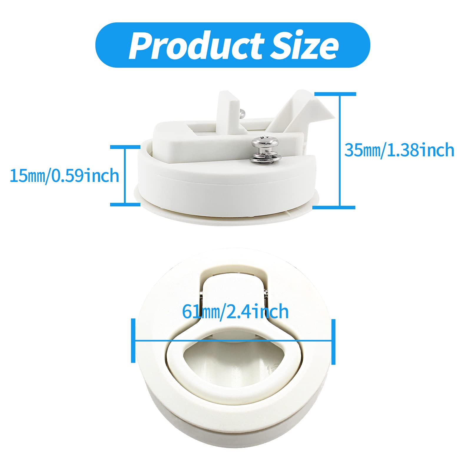 TuoP 2 Inch Slam Hatch Flush Pull Latch For Boats & RVs - White Plastic Marine Deck Hardware 1 thumbnail image