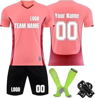 Equipacion de Futbol Personalizada para Niños/Adultos Que Incluye Camiseta Pantalones Cortos Calcetines y Espinilleras, Camisetas de Futbol con Logo Nombre y Número Regalo de Fútbol