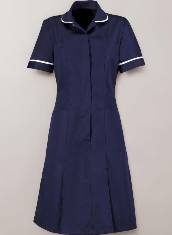 Womens Healthcare Dress, Dental Salon, Navy with White Trim, INS39 (14, Navy Blue)