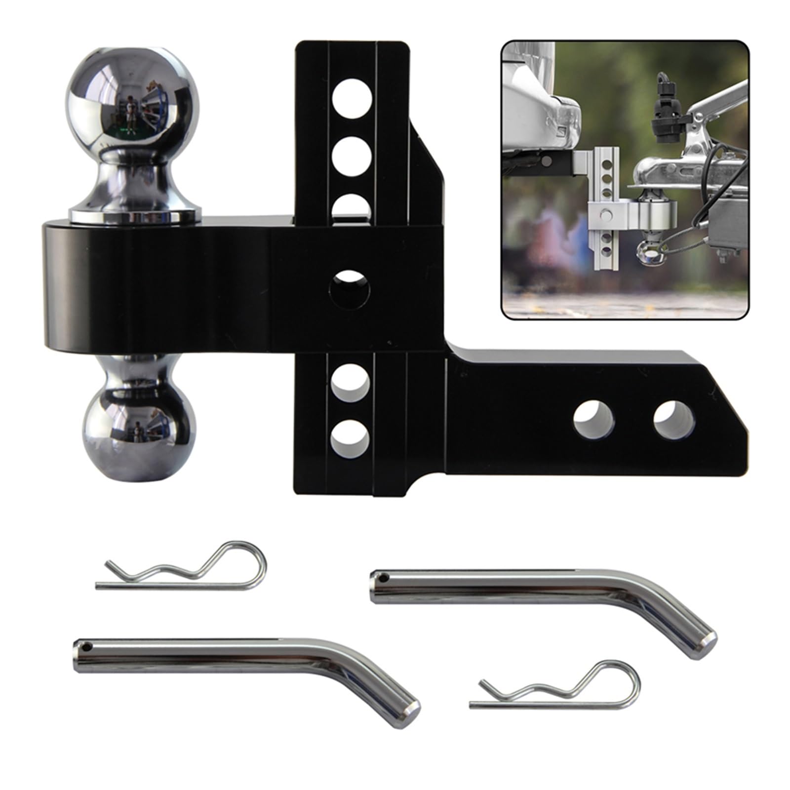 Attacco per rimorchio, 2 ''Ricevitore 6'' Goccia Regolabile Rimorchio Gancio Di Traino Dual Ball Mount 12500lbs For Camion CAMPER Camper Car Caravan Accessori(Noir)
