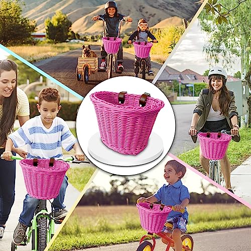 Kid's Bicycle Basket Streamers Set Adjustable Front Handlebar Bike Basket With Colorful Bike Streamers Bell,Bicycle Windmill, Diy Bike Decoration Accessories Kit For Girls (Pink) #TOP5