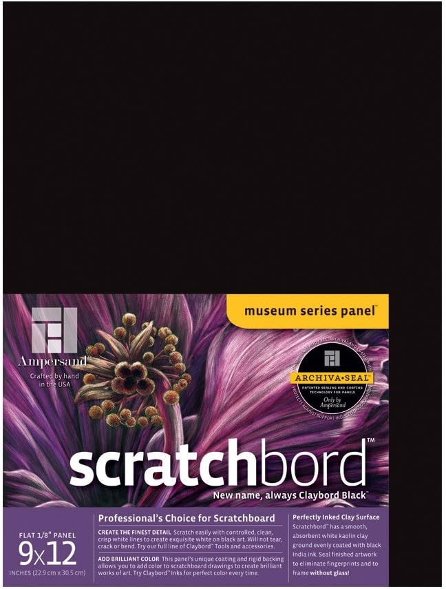 Scratchbord | 9" x 12" | 1/8" Flat Profile | Professional Scratchboard Art Panel | for Scratchboard Drawing, Illustration & Mixed Media