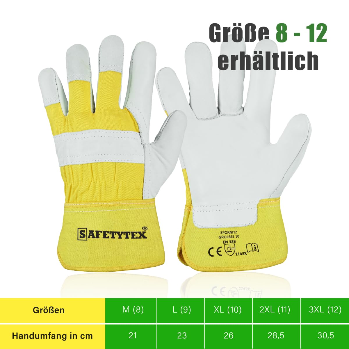 Safetytex Rindvollleder Arbeitshandschuhe EN388 robust (Gr. 10, 24 Paar) | Lederhandschuhe für Bau- und Gartenarbeit, doppelt genähte Nähte, strapazierfähig, langlebig, hoher Komfort