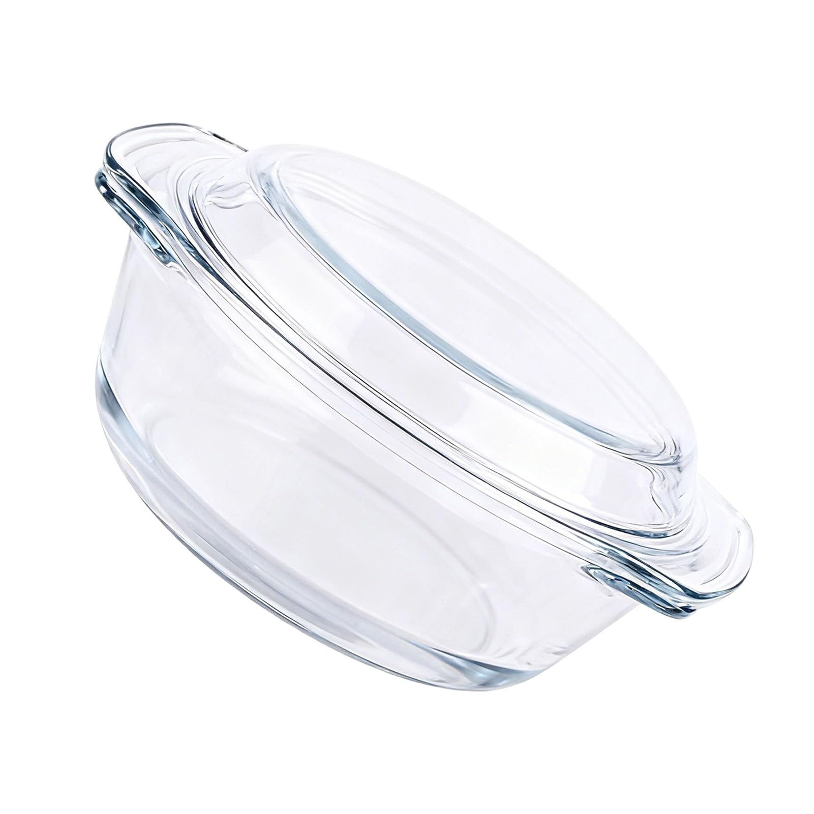 Cocoarm Glas-Auflaufform, Backform aus Borosilikatglas mit Deckel, Leicht zu Greifende Griffe, Mikrowellengeeignete Runde Glasform für Aufläufe und Dessertaufbewahrung (L 1,5L)