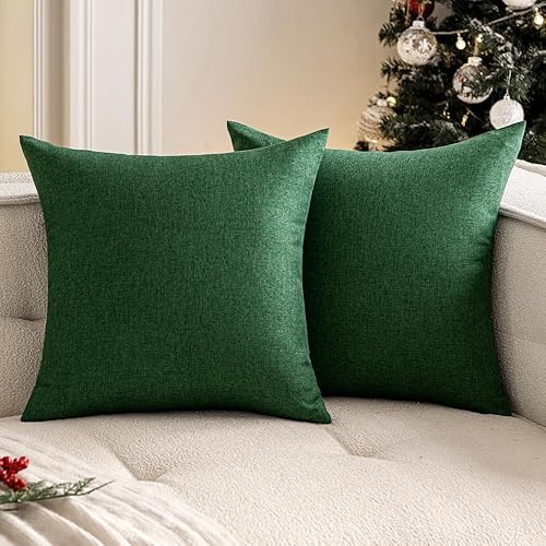 Miniatura 7 de Woaboy Juego de 2 fundas de almohada decorativas de lino verde para exteriores, fundas de almohada de lino sólidas, impermeables, para dormitorio,
