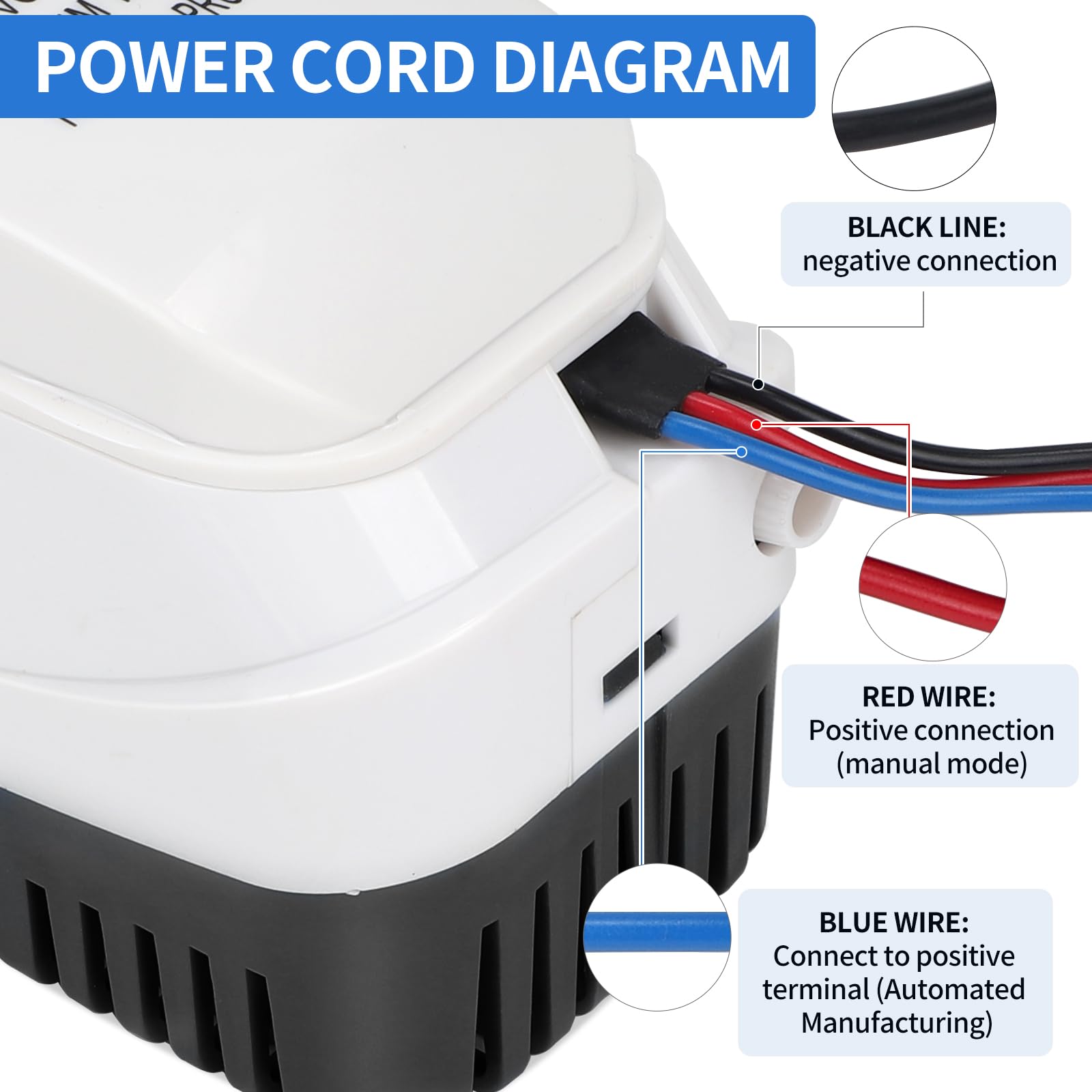 DBREAKS Pompa di Sentina Automatica, 12V Barca Pompa di Sentina con Galleggiante, 750GPH/47LPM Sommergibile Pompa Elettrica dell'Acqua, Silenziosa Pompa Acqua per Barche, Stagni, Piscine(Nero)