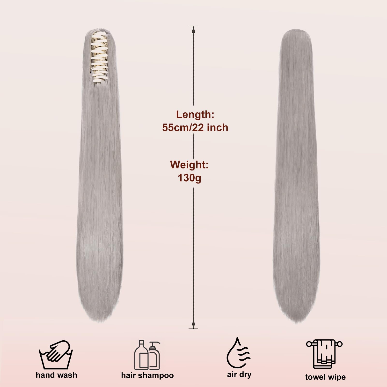 Dcbaboo 22inch Claw Clip in Ponytail Hair Extensions Long Straight Ponytail Extension Synthetic Pony tails Natural Wave One Piece Hairpiece Fake Ponytail for Women Dark Grey - Image 3