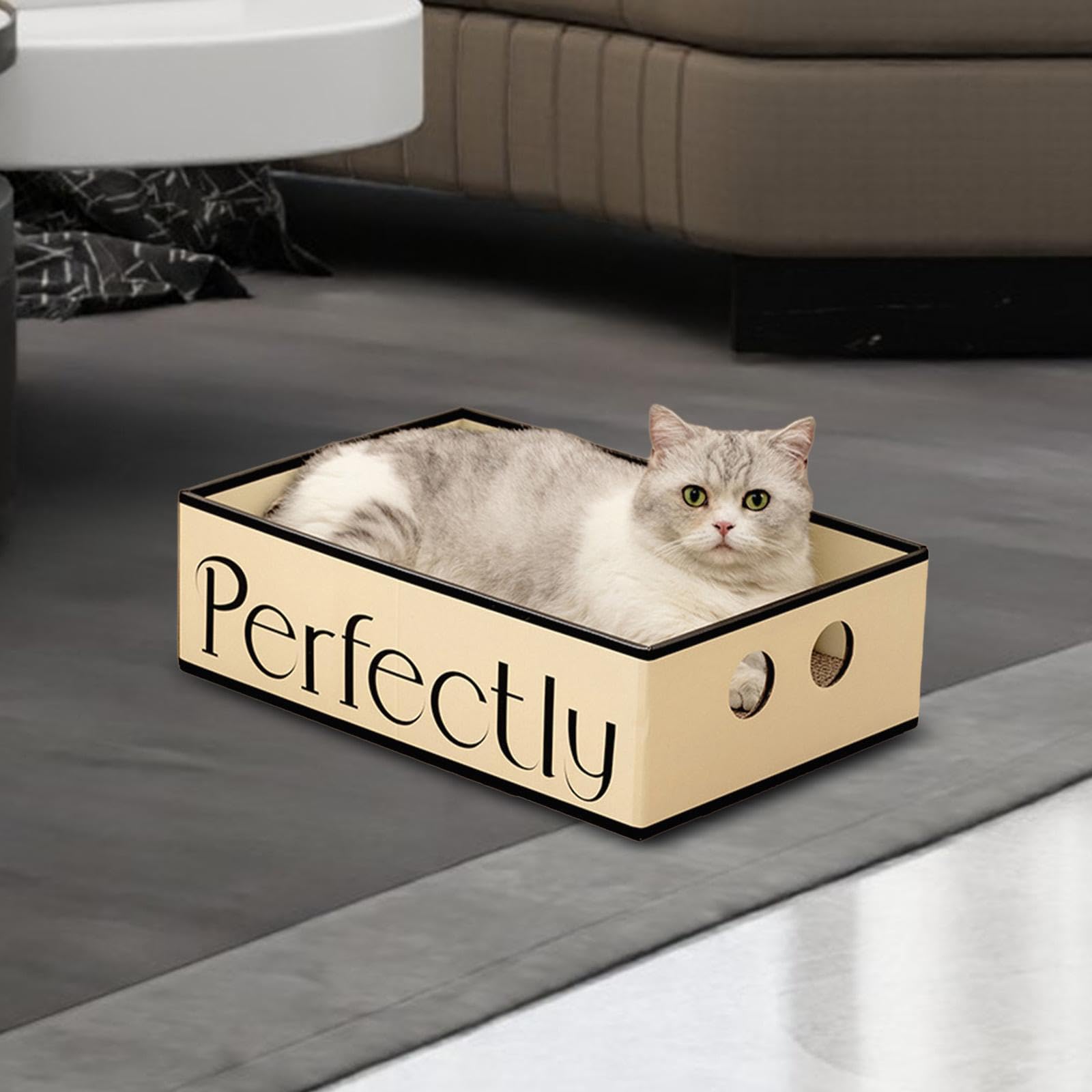 Griffoir en Carton résistant pour Chat, avec Double Ouverture pour Un Jeu Confortable. Convient pour aux Chats de Petite, Moyenne et Grande Taille, Parfaitement, 47 x 31.5 x 14 cm