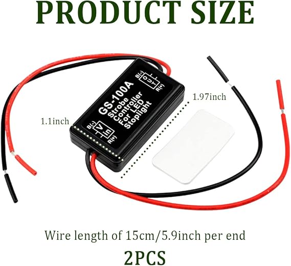 2PCS 6V-30V GS-100A LED Brake Light Flasher with Pre-Wired,Universal Pulsing Strobe Flashing Module Controller for Most Motorcycles Cars Trucks SUVs Brake Light Tail Stop Light