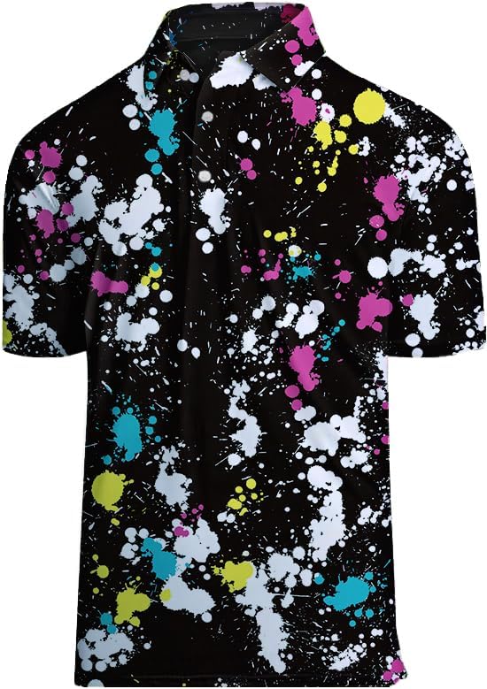 Actflare Golf Shirts for Men Printed Performance Moisture Wicking Short Sleeve Dry Fit Polo Shirts