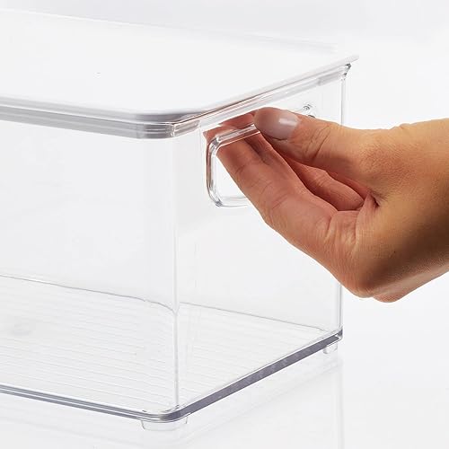Miniatura 8 de mDesign Caja de almacenamiento apilable de plástico para armario de cocina con asas y tapa, refrigerador, armario, almacenamiento de alimentos para