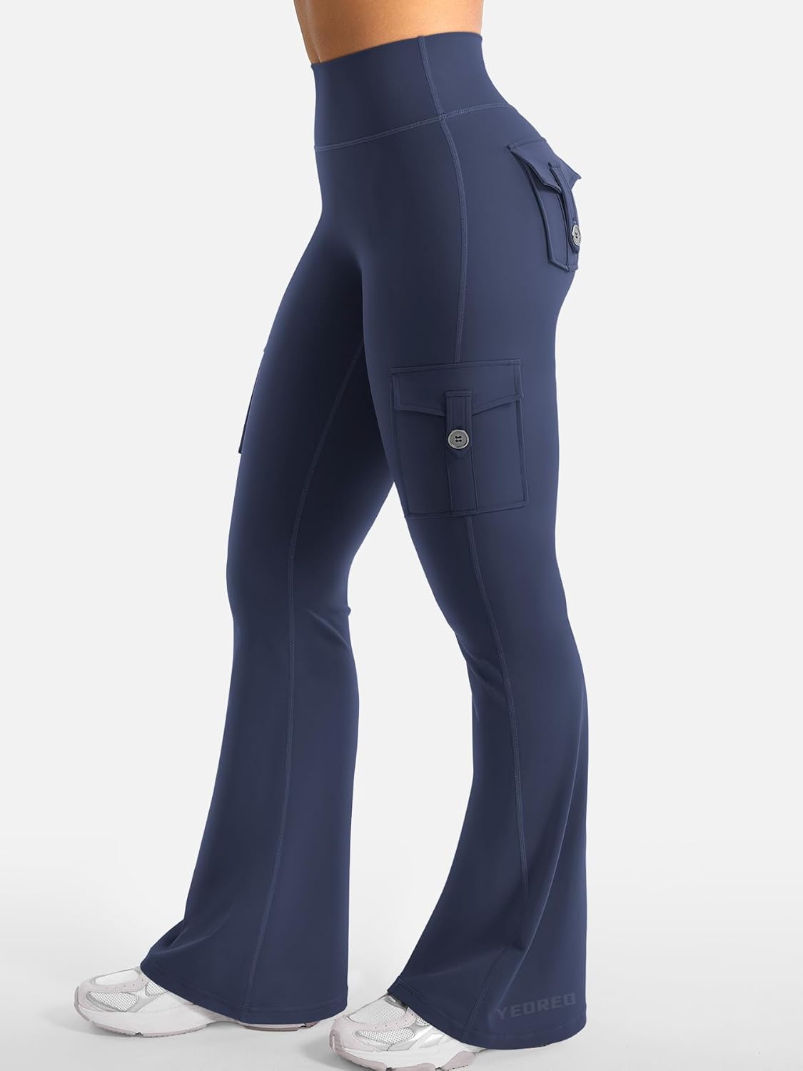 YEOREO CoreFlex Women Workout Flare Leggings with Pockets Hidden Scrunch High Waisted Cargo Gym Yoga No Front Seam Leggings - Image 6