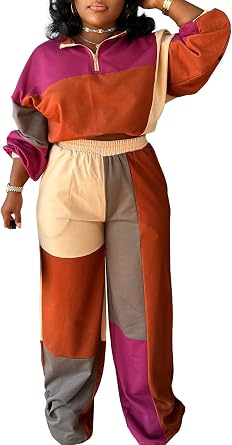 Sweatsuits Women 2 Piece Outfit Color Block Jogger Sweatpants Tracksuit Set