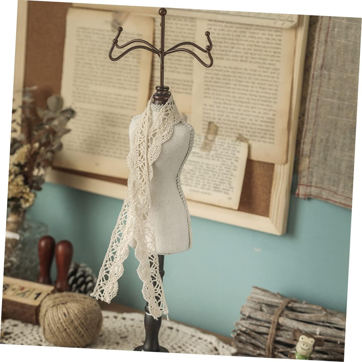 CHILDWEET Rotating Earring Doll Necklace Holder Earring Stand Jewelry Tree Stand Jewelry Holder Stand Mannequin Necklace Display Bracelet Display To Rotate Wooden Storage Dress