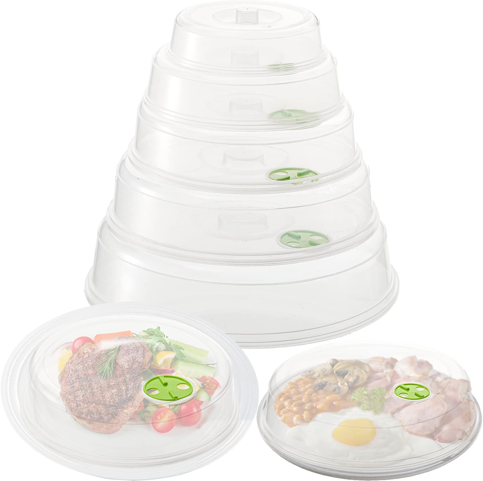 Tebery 5 Pack Microwave Cover for Food with Air Vent, Microwave Plate, Dish Covers, BPA Free Plastic, Transparent Lids, Stackable, Dishwasher Safe, 5 Size, Variety of Sizes for All Plates & Dishes