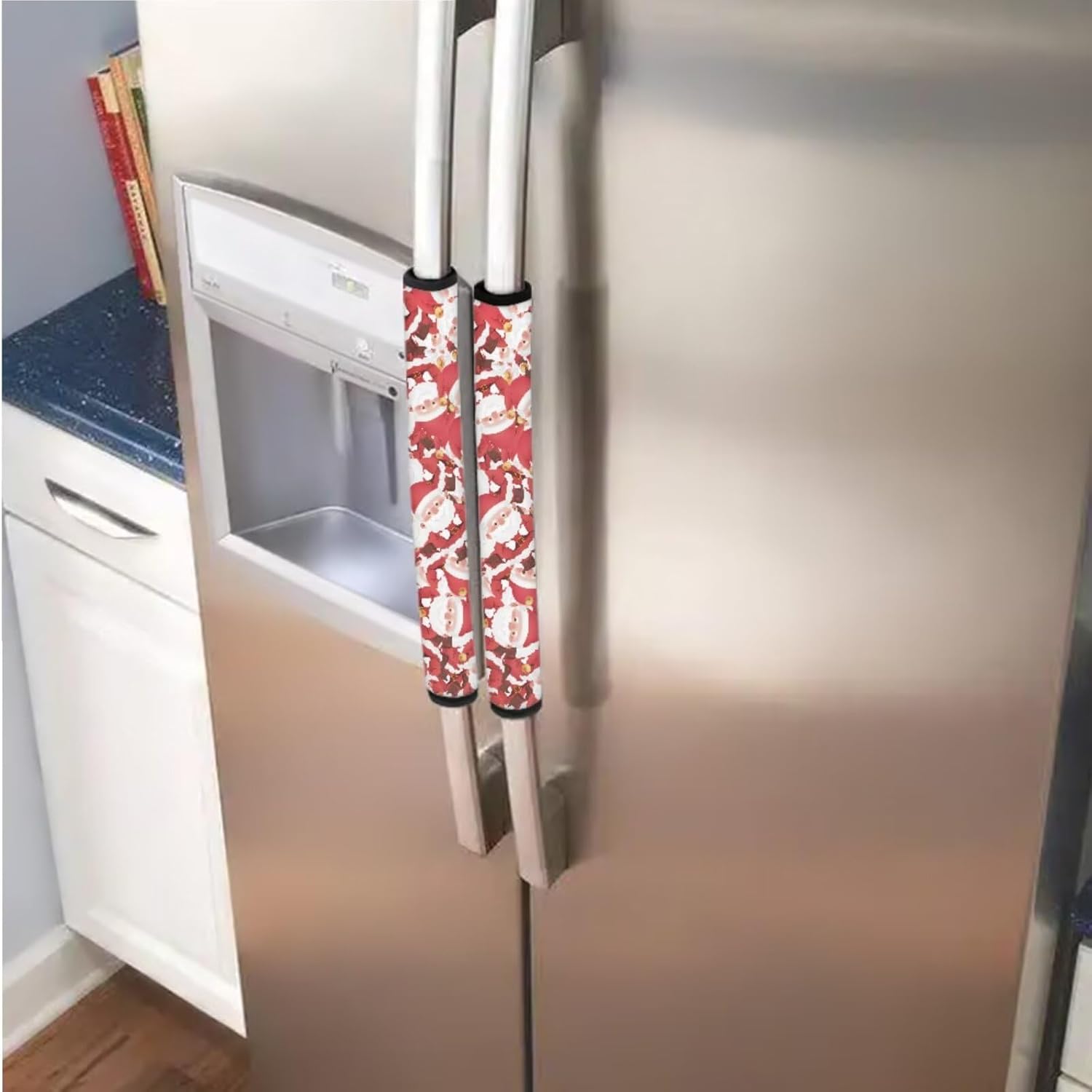 Refrigerator Door Handle Covers 8 PCS Set, Non-Slip Kitchen Appliance Decoration Mat for Fridge Dishwashers Microwave Kitchen Kitchen Indoor Decorations, Funny Santa Claus Print