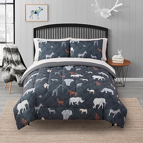 Image of Kids Bedding Set Bed in a Bag for Boys and Girls Toddlers Printed Sheet Set and Comforter, Full, Safari