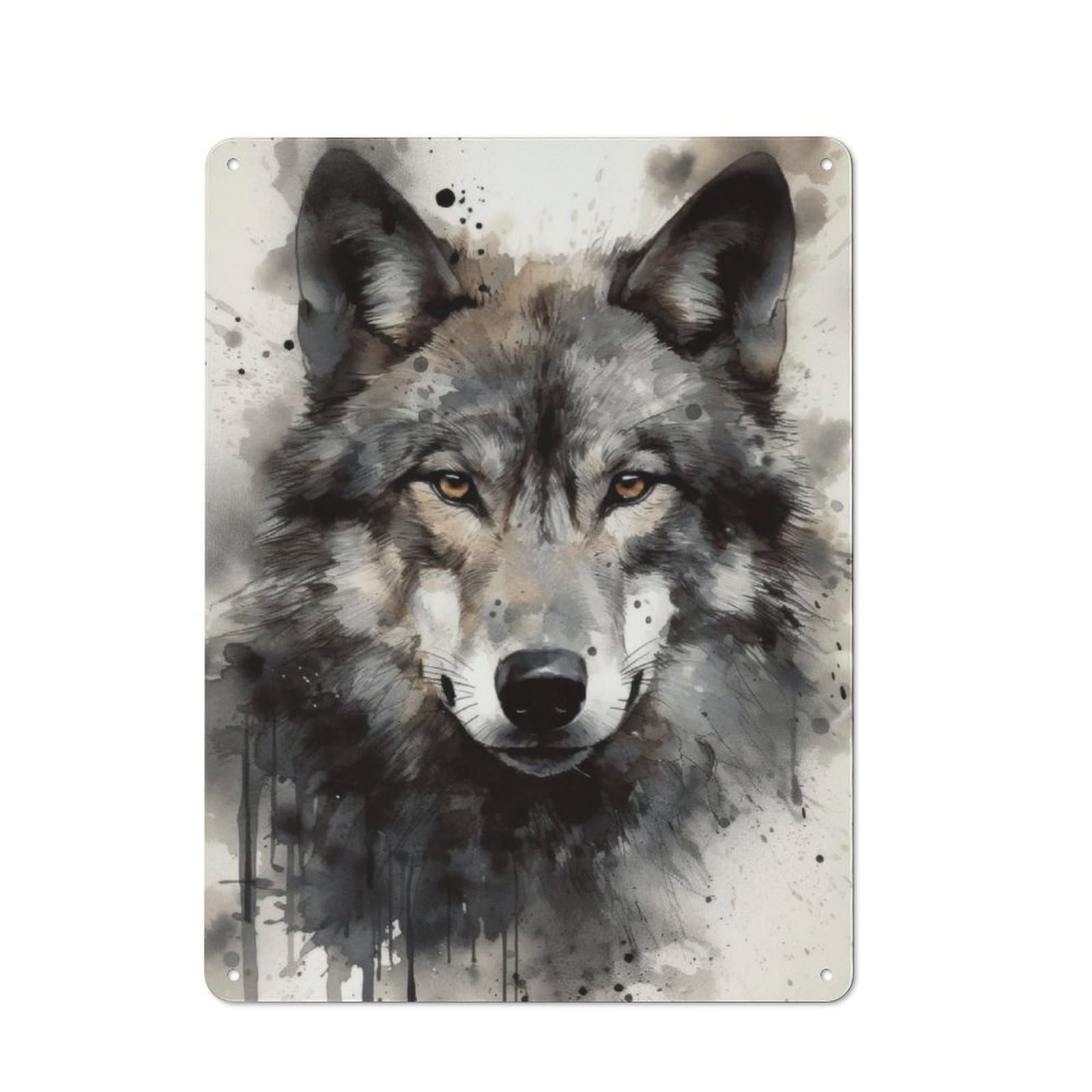 Junmoney Wolf Beauty Watercolor Retro-Style Metal Sign 40X30cm For Studio Or Craft Room, Gift For Studio Decor Lovers During The Christmas Season