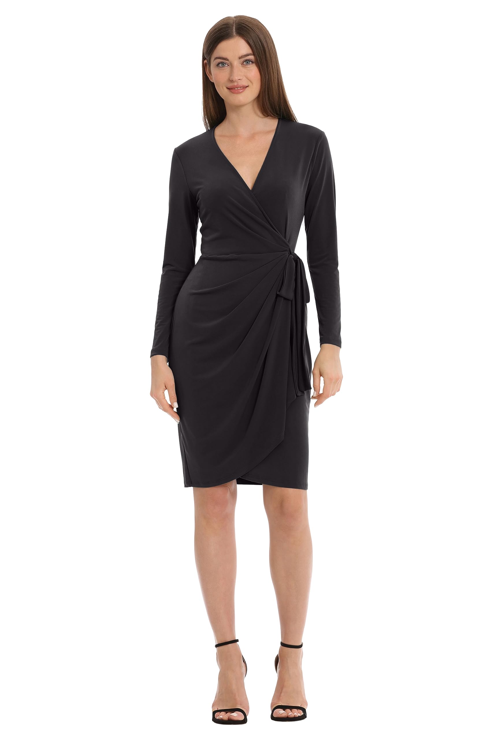 Maggy London Womens Long Sleeve Matte Jersey Wrap Career Office Workwear Desk to Dinner Event Guest of