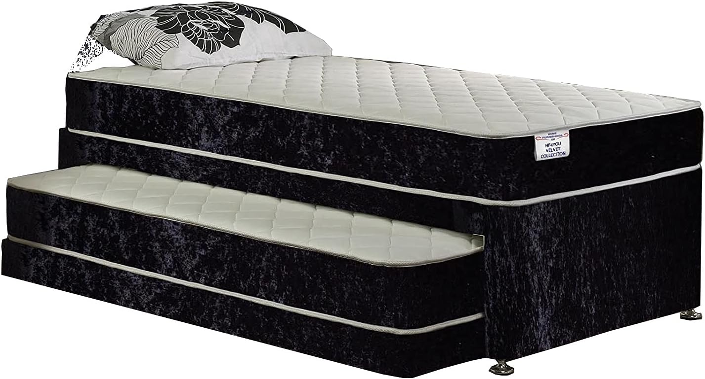Hf4you13.5g Bonnel Sprung Crushed Velvet Guest Bed - Black - No Headboard