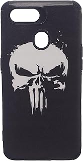 جراب ضهر بتصميم جمجمة من البولي اليوريثين الحراري لهاتف سامسونج جلاكسي A12 - اسود/رمادي، حافظة حماية أساسية