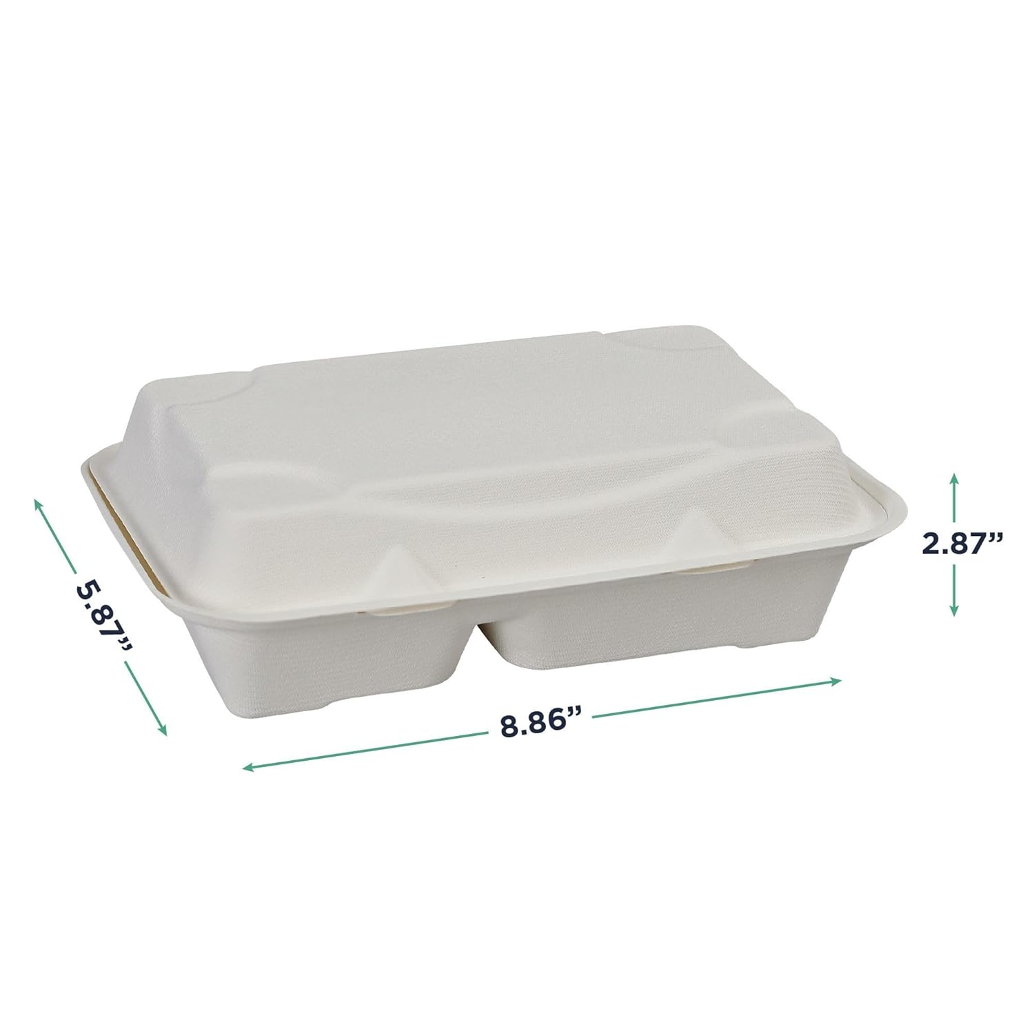 ECO PRODUCTS Compostable Vanguard 9"x6" Clamshell To Go Containers, Case of 250, 2 Compartment, Take Out Food Box, White Renewable Molded Fiber, No-Added PFAS, ASTM Compliant, BPI-Certified
