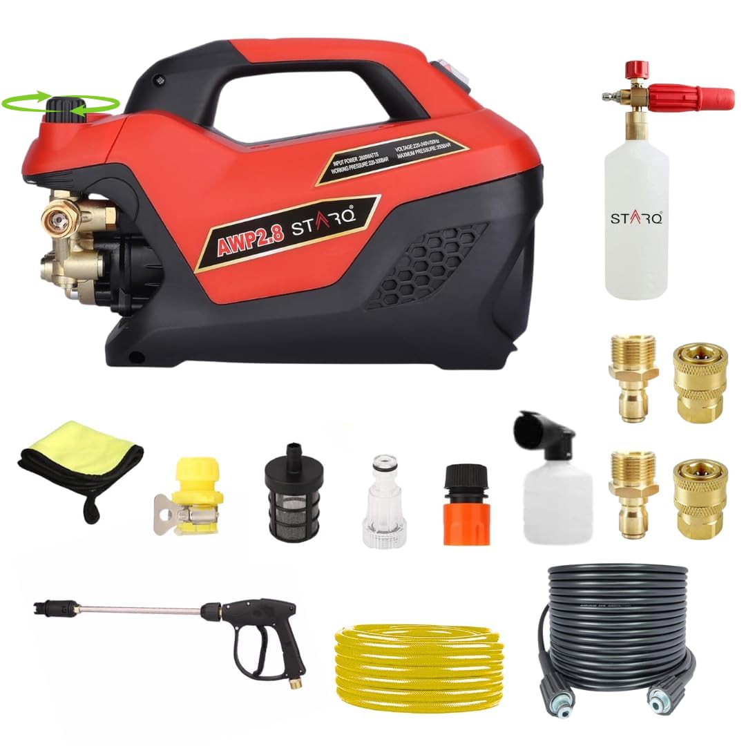 STARQ AWP2.8 Combo | 350 Bar 2800W | Heavy Duty High Pressure Washer for Car, Bike, Home | Pressure Adjustable with 1Ltr Professional Snow Foam Lance | Red