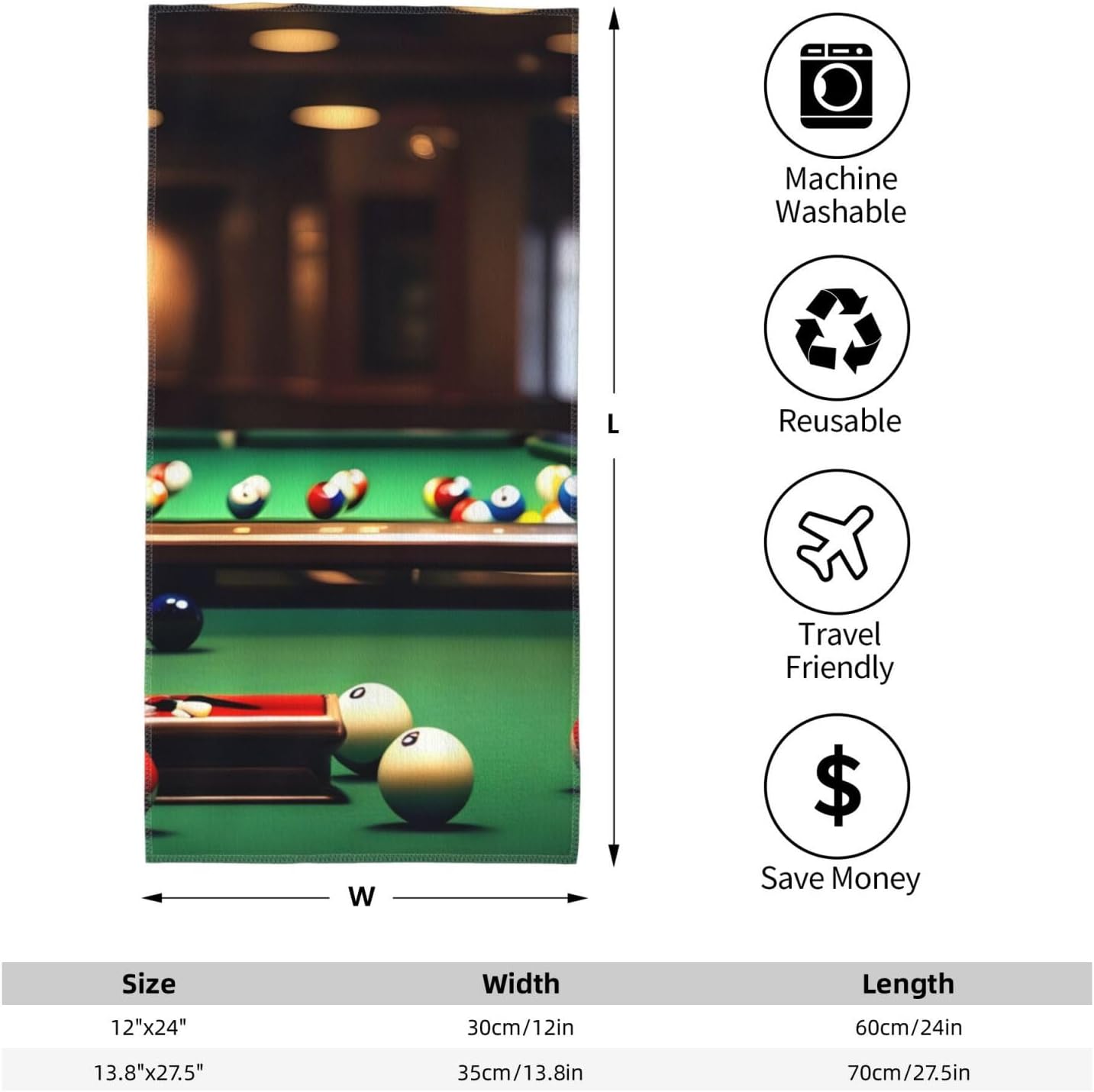 Billiard Print Hand Towels for Kitchen, Decorative Bathroom Towels Decor Farmhouse Cute for Men Women Gifts