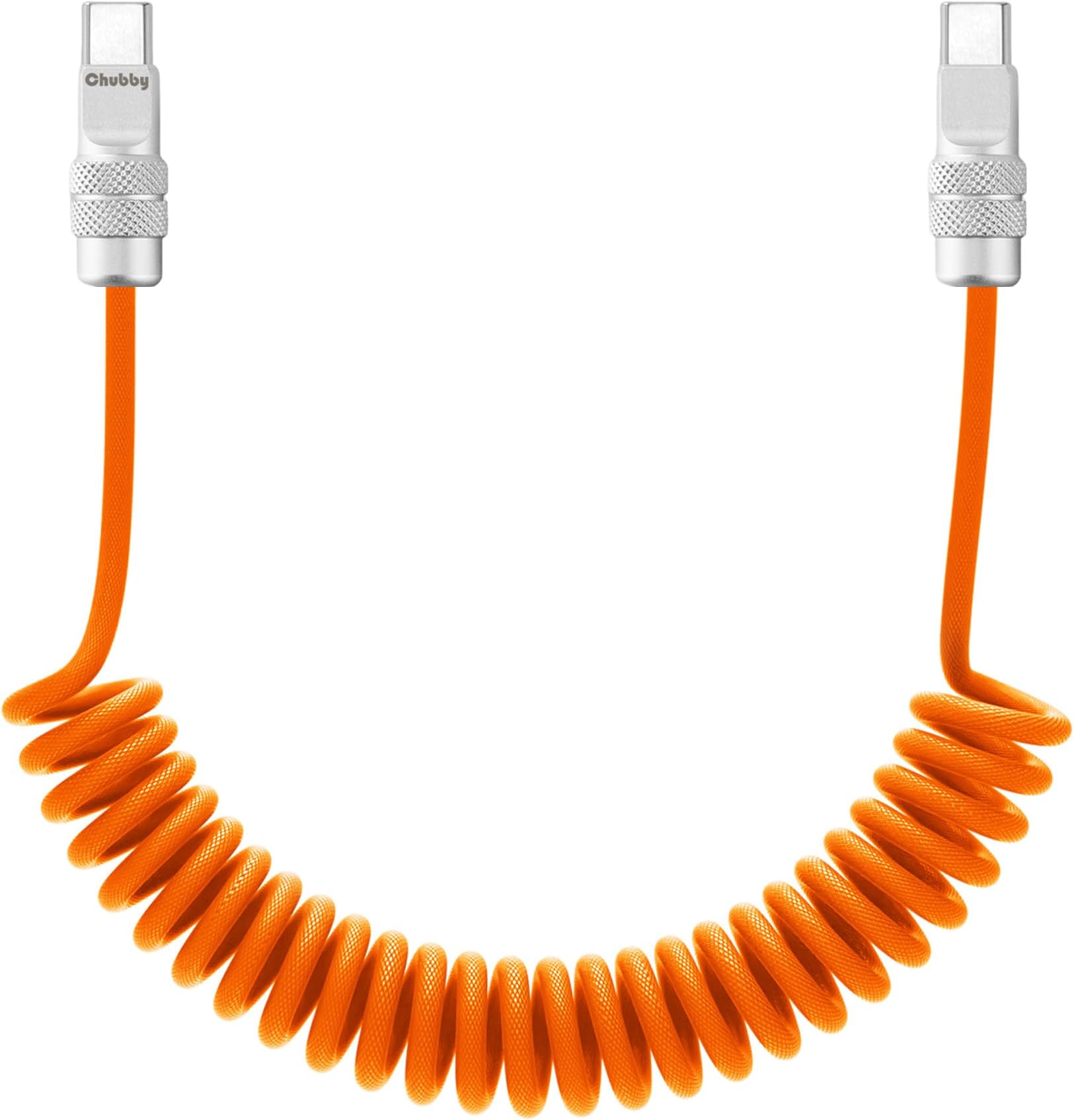 Curly Chubby 240W Coiled USB C Fast Charging Cable Durable Braided Retractable Charger Cord for Car Compatible with iPhone 17-15 Series iPad, Orange, Type-C to Type-C, 6FT